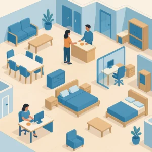 Büro und Schlafzimmer in Miniaturmodellansicht